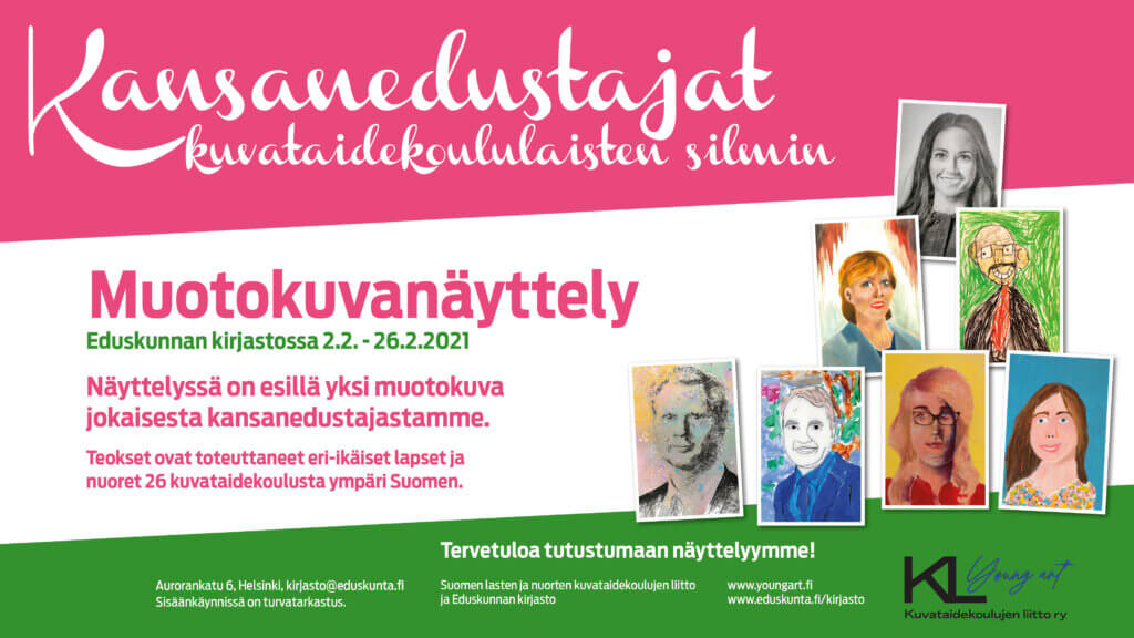 Kansanedustajat kuvataidekoululaisten silmin -muotokuvanäyttely siirtyy  helmikuulle 2021 – Youngart