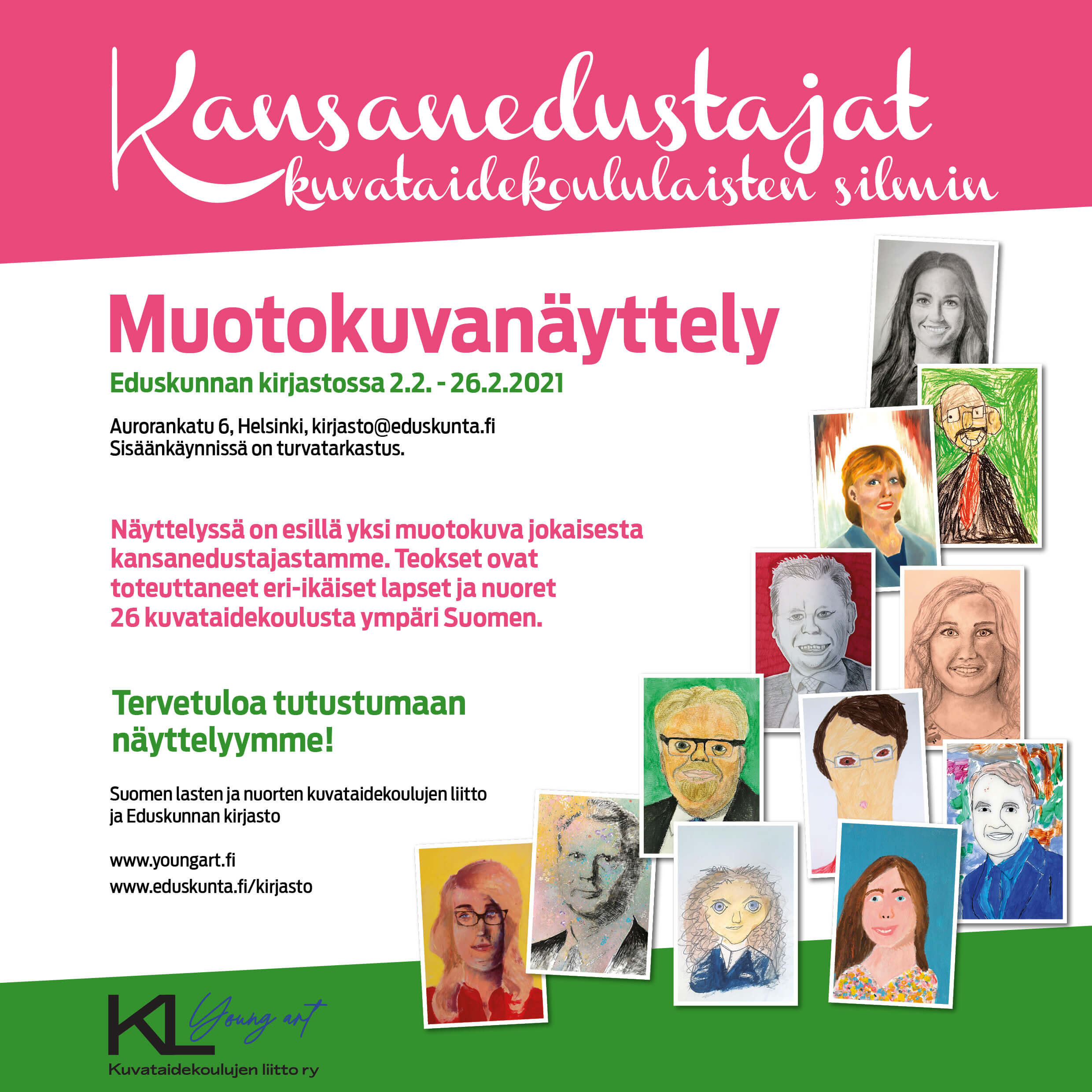 Kansanedustajat kuvataidekoululaisten silmin -muotokuvanäyttely siirtyy  helmikuulle 2021 – Youngart