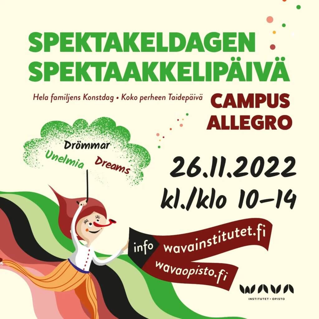 Balatako-kuvataidekoulun Spektaakkselipäivän 26.11.2022 mainos.