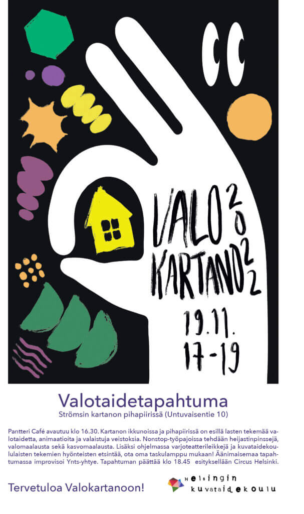Helsingin kuvataidekoulun Valokartanon 19.11.2022 juliste.