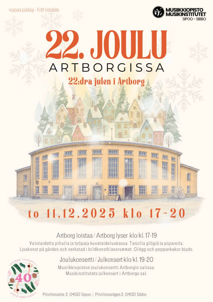 Sipoon taidekoulun 11.12.2025 pidettävän joulutapahtuman juliste.