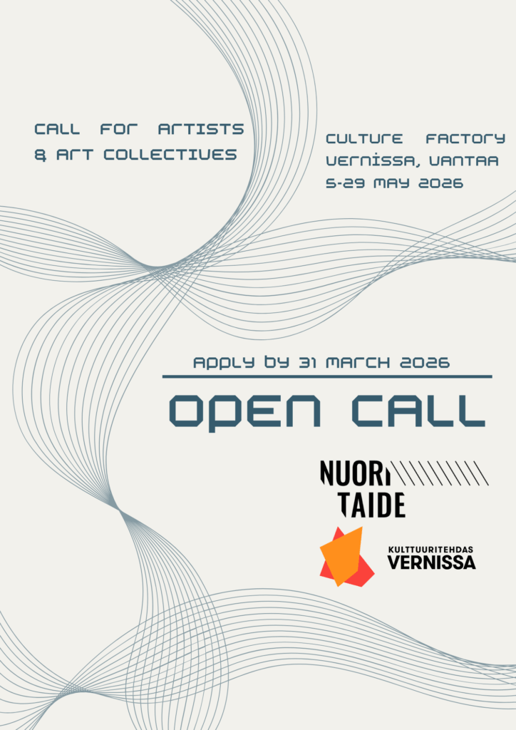 Nuori taide 2026 -näyttelyn OPEN CALL -mainos.